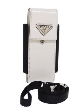 PRADA Cell Phone Case Patent leather White Auth 75214V